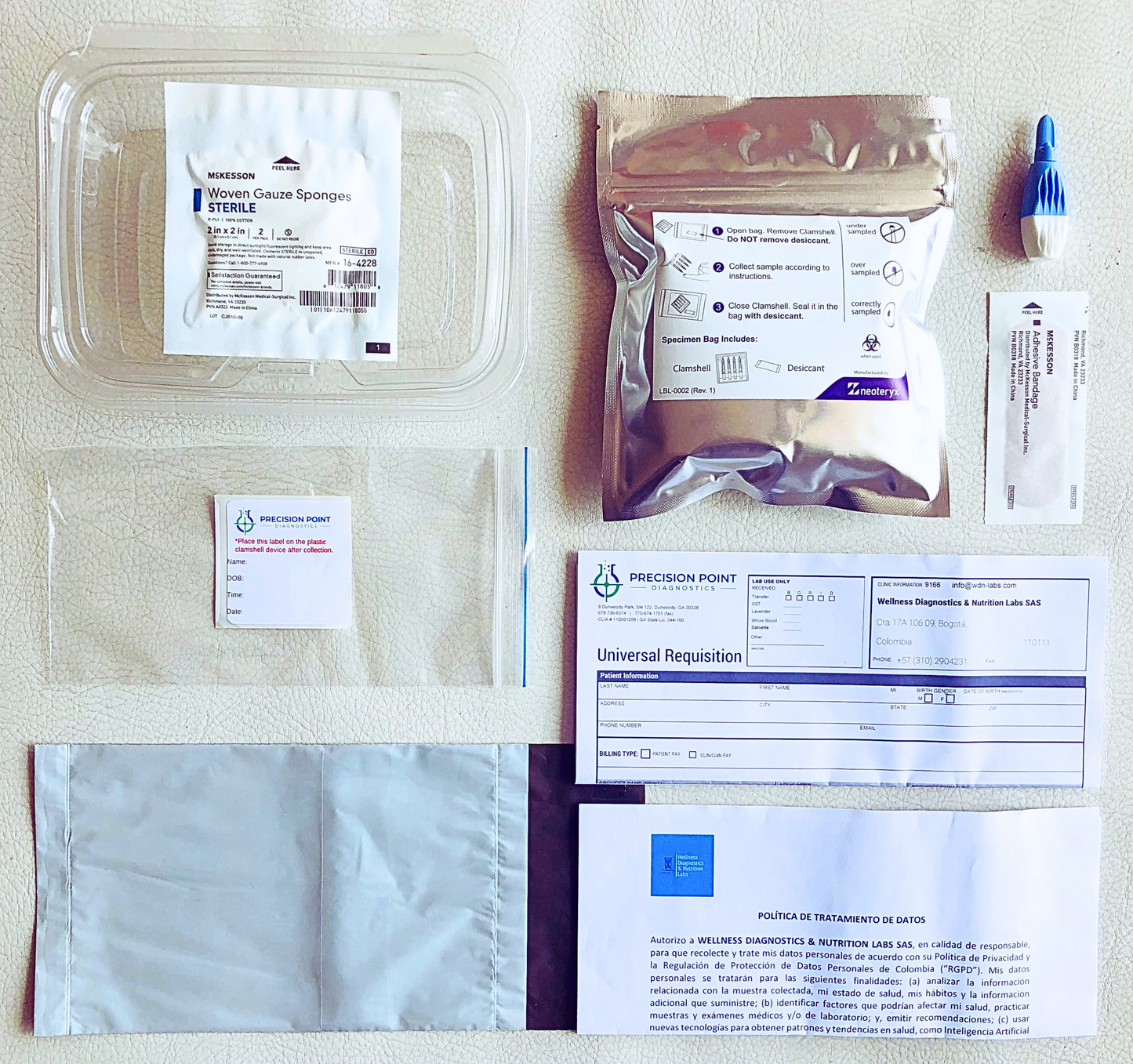 Contenido del Kit DIY Dietary Antigen Test