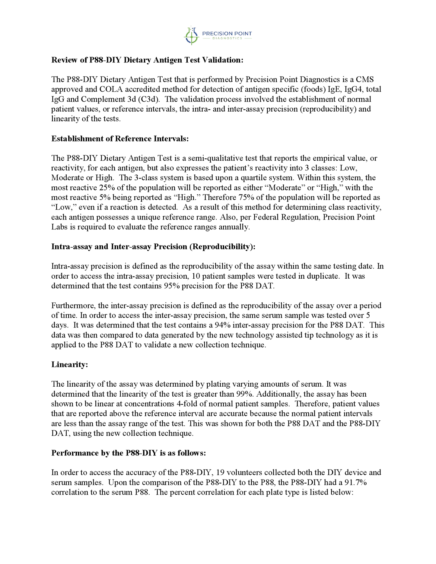 Review of P88-DIY Dietary Antigen Test Validation