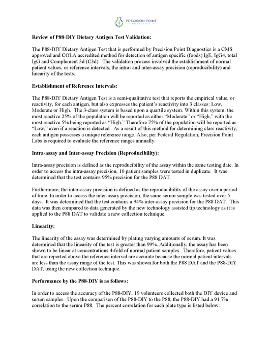 Review of P88-DIY Dietary Antigen Test Validation